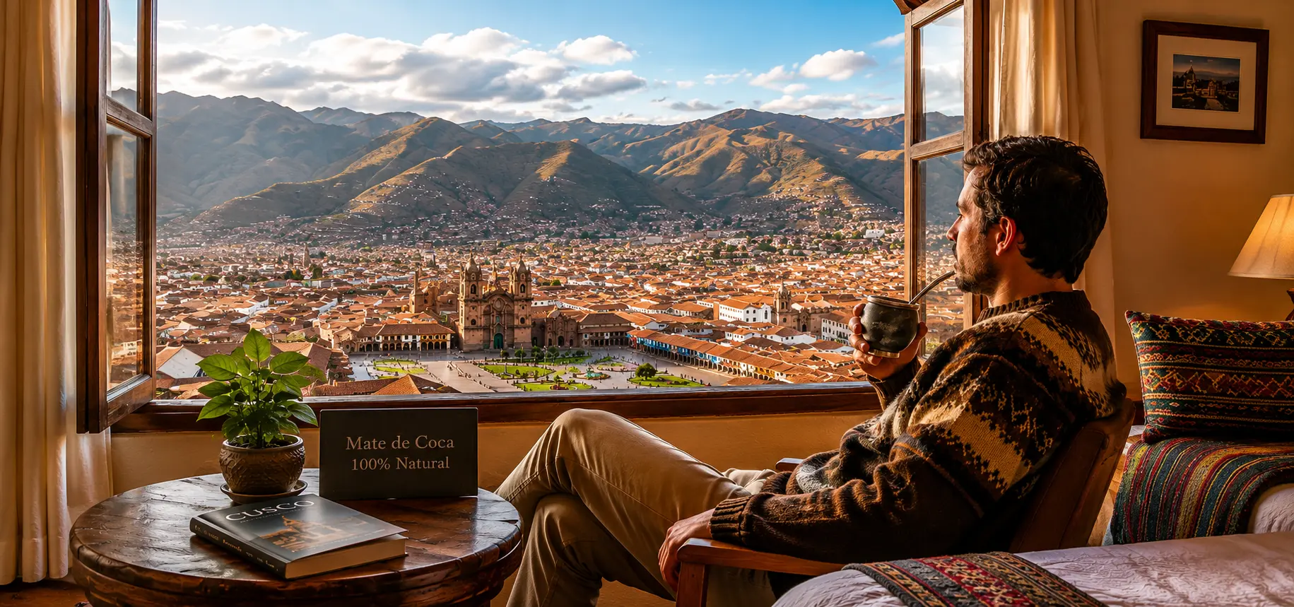 soroche cusco traveler resting coca tea first day hotel
