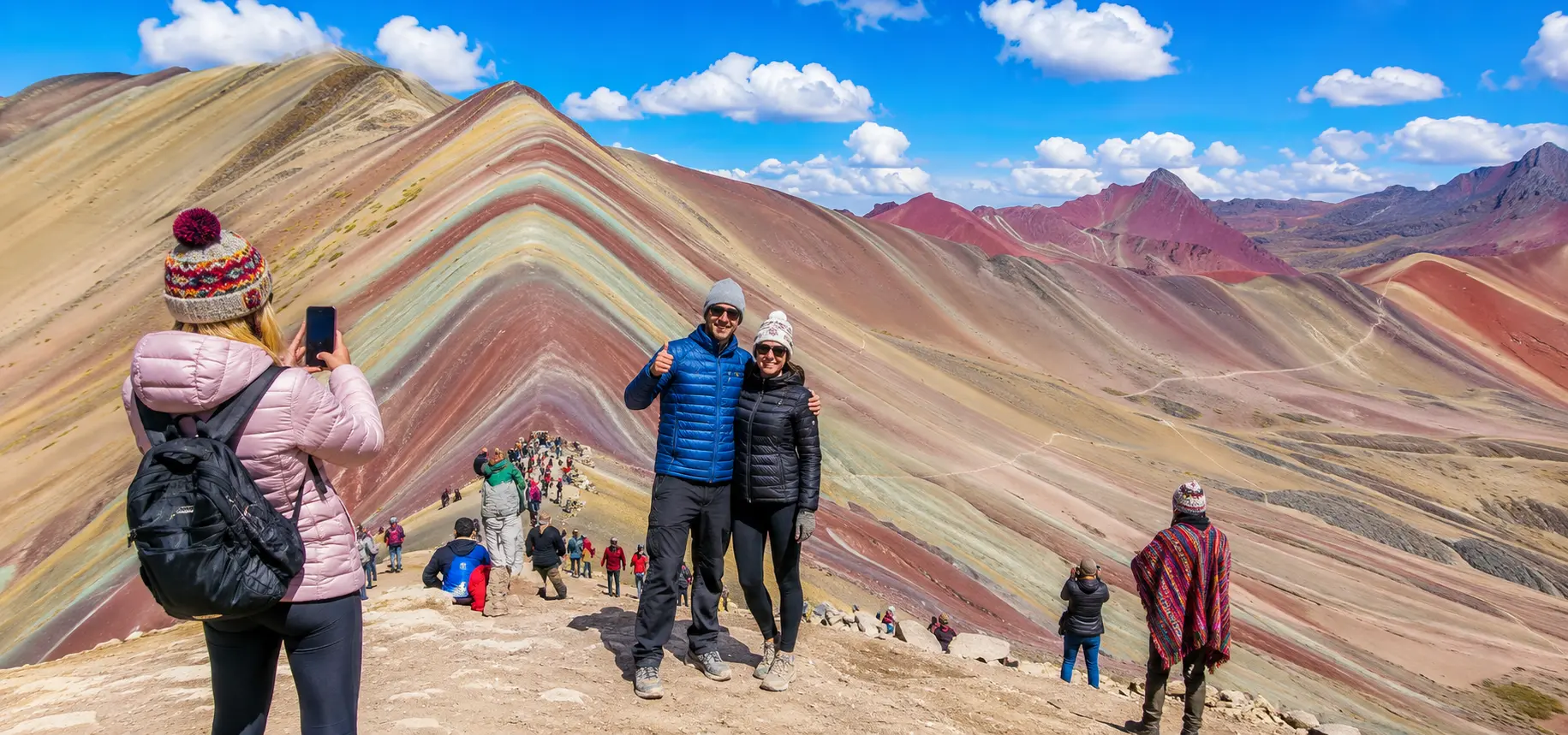 Best time to visit Rainbow Mountain Peru - colorful Vinicunca rock layers