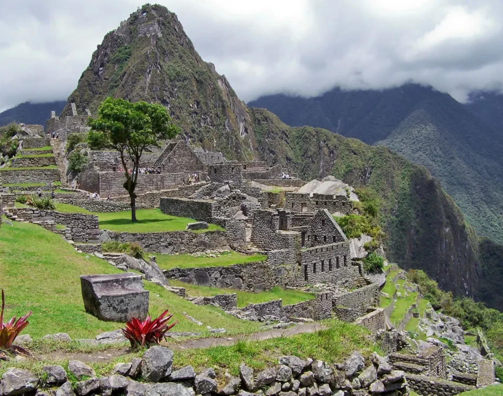 Inca ruins with mountain backdrop, Peru